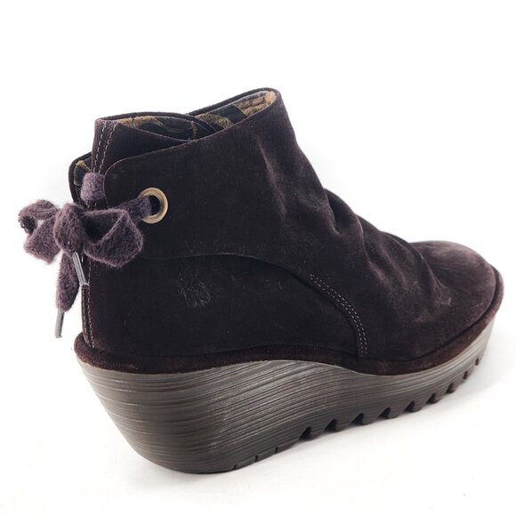 FLY LONDON NWOB Yebi Suede Platform Wedge Lace Up Bootie Espresso - Picture 5 of 7